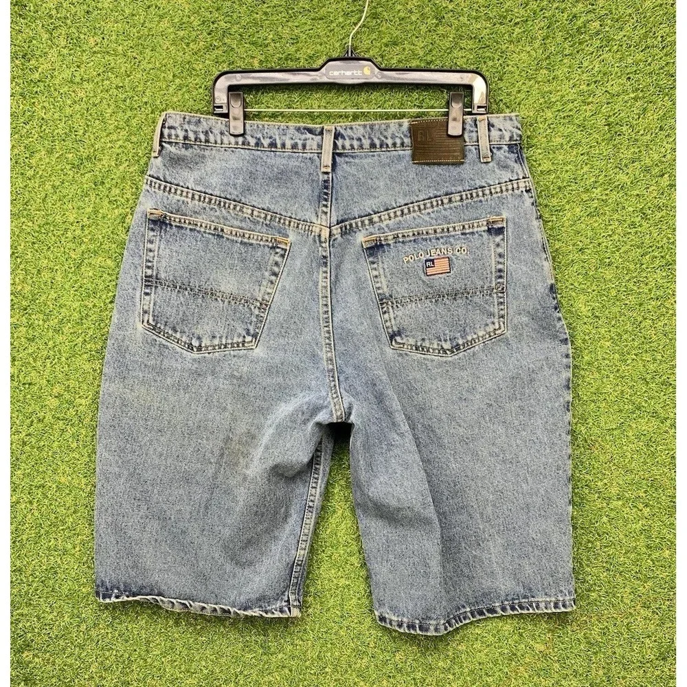 Vintage Polo Ralph Lauren Jean Shorts Mens 38 Baggy Y2K 90s Skater Wide Leg USA